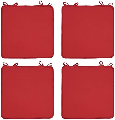 4 Outdoor Chair Pads 15"x15" Ties Weather-Resistant Seat Cushion Patio Red