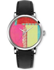 SPRAWL Aanalog Fashion Series Silver Ladies Watches of Genuine Black Leather Strap,Unique Wrist Watch for Women Girls Designed with Bars of different designs