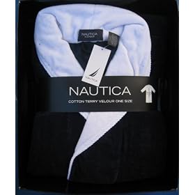 Nautica Men's 100% Cotton One Size Shawl Collar Robe Dark Blue