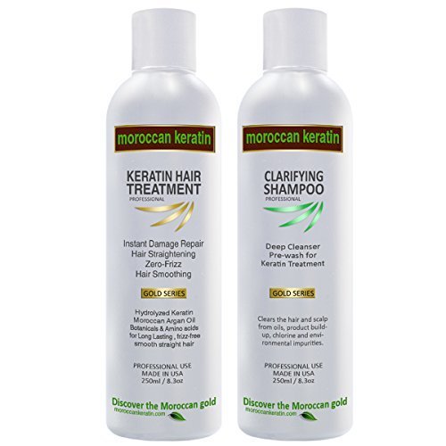 Moroccan Keratin for Brazilian Keratin Hair Treatment GOLD SERIES Proven Formula 250ml x2 With Clarifying Shampoo Made in USA