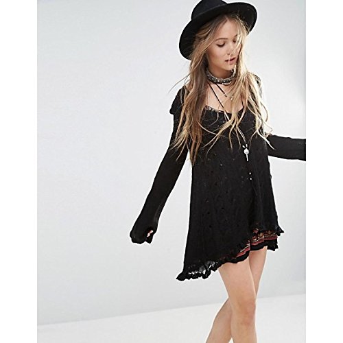 フリーピープル アウター カーディガン Free People Waterfall Pullover Sweater Blackcombo [並行輸入品]