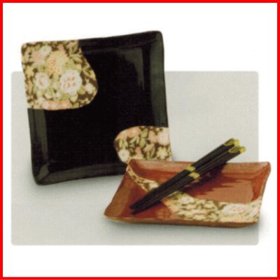 加賀友禅 組角皿 箸２膳付き<br>【美濃焼】19.3x19.3cm<br>