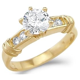 Size- 4 - Solid 14k Yellow Gold Solitaire CZ Cubic Zirconia Engagement Ring 1.25 ct. Round Cut: Jewelry