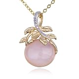 18k Yellow Gold Overlay Sterling Silver Rose Quartz Diamond Accent Pendant, 18