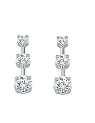 1.00 ct 3 stone Ladys Princess Cut Diamond Drop Earrings in 18 karat White Gold