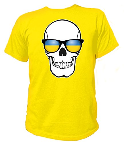 Artdiktat Herren T-Shirt – EM 2016 Skull Flag Glasses – Ukraine Größe L, gelb