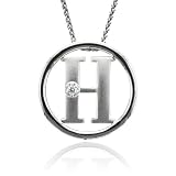 Sterling Silver Alphabet Initial Letter H Diamond Pendant Necklace (HI, I1-I2, 0.05 carat) - All 26 Letters Available