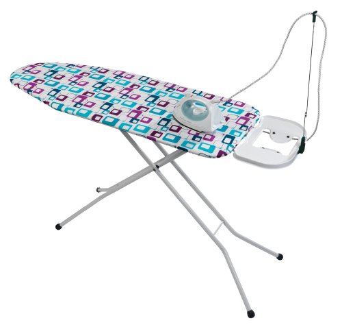 Wenko 1412753100 B&uuml;geltisch Expert - Abstellbrett, Kabelf&uuml;hrung, Steckdose, h&ouml;henverstellbar, 7 mm Komfortpolsterung, L - 125 x 45 cm