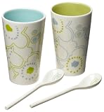 Yedi Houseware Classic Coffee and Tea Retro Flowers Cups with Spoons Set, Set of 2