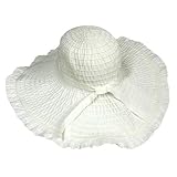 WHITE RUFFLED WIDE WIRED BRIM FLOPPY SUN HAT