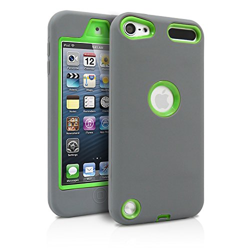 iPod Touch 5th Case, MagicMobile® Premium Dual Heavy Duty Hybrid Shockproof Resistant Armor Protective Case Cover for Apple iPod 5th Generation Gray Rugged Silicone Layer and Green Hard Plastic