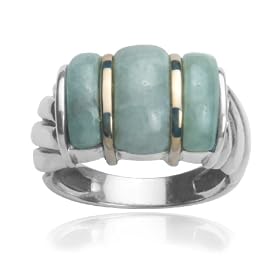 Sterling Silver & 14k Gold Green Jade Ring