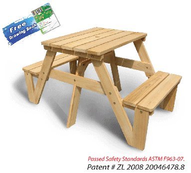 Lohasrus Kids Unfinished Picnic Table MM20301, Umbrella #40101, for ages 2 to 6, 1 Seated Each Side.