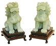 Jade Fu Dogs with carved wooden stands - hand carved, pair