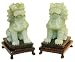 Jade Fu Dogs with carved wooden stands - hand carved, pair