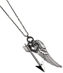 Angel Love - Arrow, Angel Wing, Heart Necklace Gunmetal