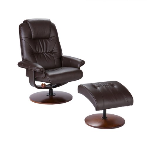 Southern Enterprises Leather Recliner and Ottoman, Brown