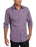 John Henry Men's Long Sleeve Solid Button Down Shirt, Purple Sage, Large