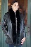 Womens Johanna Leather Coat with Fox Fur Trim