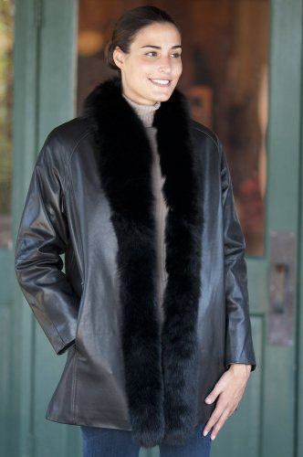 Womens Johanna Leather Coat Fur Trim
