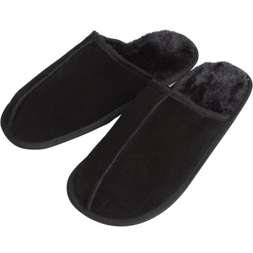 Men's EGO Snugg Suede Slip On Slippers Faux Fur Lining TP Rubber Sole Black UK 9