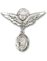 Sterling Silver Baby Badge with St. Bonaventure Charm and Angel with Wings Badge Pin