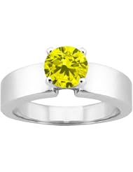 0.55 Ct Round Canary SI1/SI2 Diamond 18K White Gold Ring