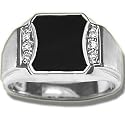 .06 CT ONYX MENS SOLID WHITE GOLD RING