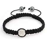 Bling Jewelry Unisex White Swarovski Crystal Bead Hematite Macrame Bracelet 12mm