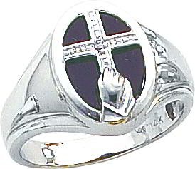 14K White Gold Onyx & Diamond Cross Mens Ring Sz 10