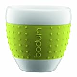 Bodum 2-1/2-Ounce Pavina Porcelain Cups with Silicone Grip, Green, Set of 2