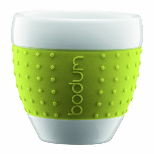 Bodum Pavina Porcelain Cups with Silicone Grip, 2-1/2-Ounce, Green, Set of 2