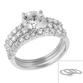 Sterling Silver Round CZ Bridal Engagement Stackable Ring Set: Jewelry