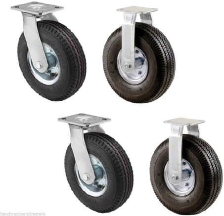 Set of 4 NEW Casters with 10" x 3-1/2" Pneumatic Air Tires 2 Swivel & 2 Rigid