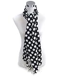 BG White Polka Dot Pattern 100% Pashmina Laced Scarf with Free Shipping