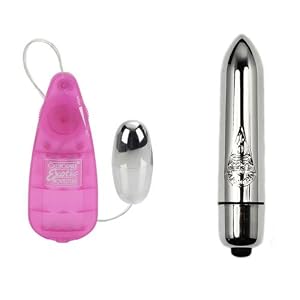 Bundle - 2 items California Exotic Novelties Slim Teardrop Bullet - Pink and High Intensity Silver Bullet