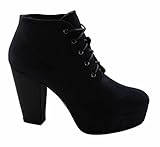 Bella Marie Goldie-11 Women's Fashion High Chunky Heel Platform Lace Up Booties