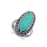 .925 Sterling Silver Marcasite Band Reconstituted Turquoise Ring