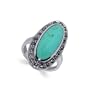 Nickel Free Sterling Silver Oval Shaped 24mm x 10mm Reconstituted Turquoise Polished Finished 4mm Marcasite Band Ring Size 9