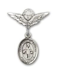 Sterling Silver Baby Badge with St. Nino de Atocha Charm and Angel with Wings Badge Pin