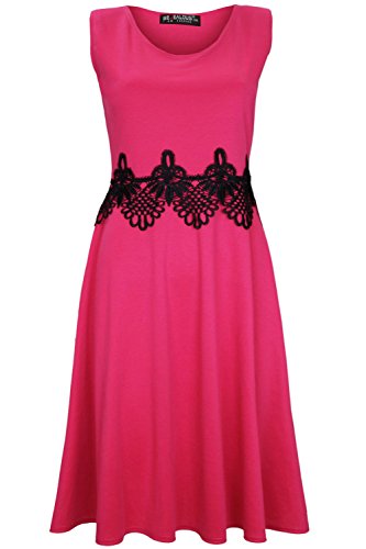 Oops Outlet Women's Sleeveless Waist Lace Insert Flared Franki Skater Midi Dress Oops Outlet Women's Sleeveless Waist Lace Insert Flared Franki Skater Midi Dress