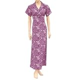 Adi Designs Purple Collar Neck Dress with Black & White Flower Pattern