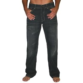 Ten25 1025 Mens Relaxed Fit Dark Blue Wash Distressed Embellished Classic 5 Pocket Denim Jeans Pants 32