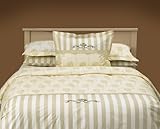 IMAGE OF Tulip Stripe Duvet-Pillow Embroidered 7PC Duvet Cover SAND QUEEN SIZE Bedding Set