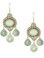Miguel Ases Green Rutilated Quartz 3-Stone Drop Earrings