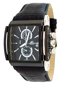 Adee Kaye #AK9294-MIPB Men's Black IP Curved Crystal Leather Band Chronograph Watch