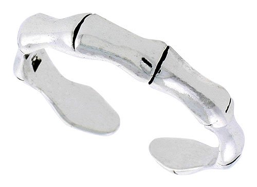 Sterling Silver Bamboo Style Adjustable (Size 4.5 to 7.5) Toe Ring / Kid's Ring, 1/8 in. (3.5mm) wide