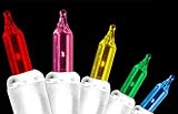 Set of 35 Multi-Color Everglow Mini Christmas Lights With White Wire