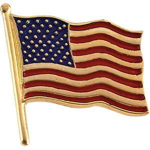 14k Yellow Gold American Flag Lapel Pin 14.5x14mm Plain