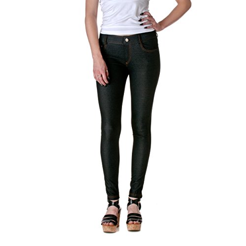 Womens Pull On Cotton Blend Color Jeggings, Dark Black, Medium/Large